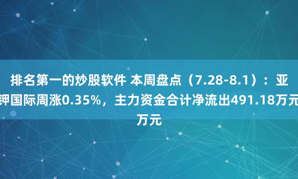 排名第一的炒股软件 本周盘点（7.28-8.1）：亚钾国际周涨0.35%，主力资金合计净流出491.18万元